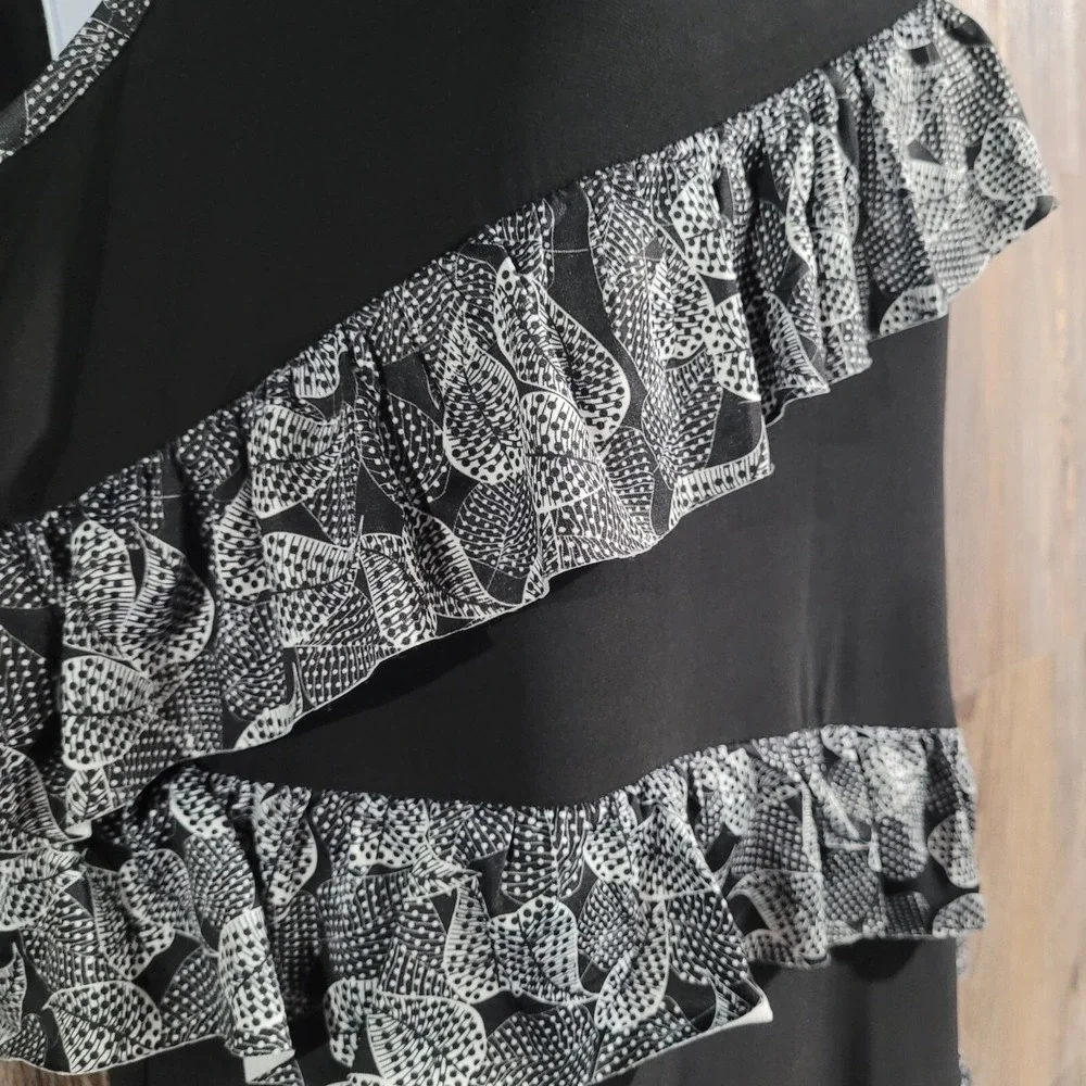 Tango Mango Ruffle Dress Size M Black Sleeveless Stretch Flowy Dancing Resort - Picture 5 of 10